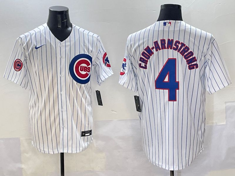 Men Chicago Cubs 4 Crow-Armstrong White Stripe Game 2025 Nike MLB Jersey style 5